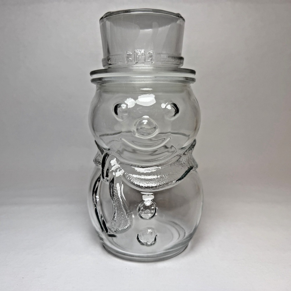 Vintage Libbey Of Canada Glass Snowman Candy Jar Canister 8" Christmas Winter